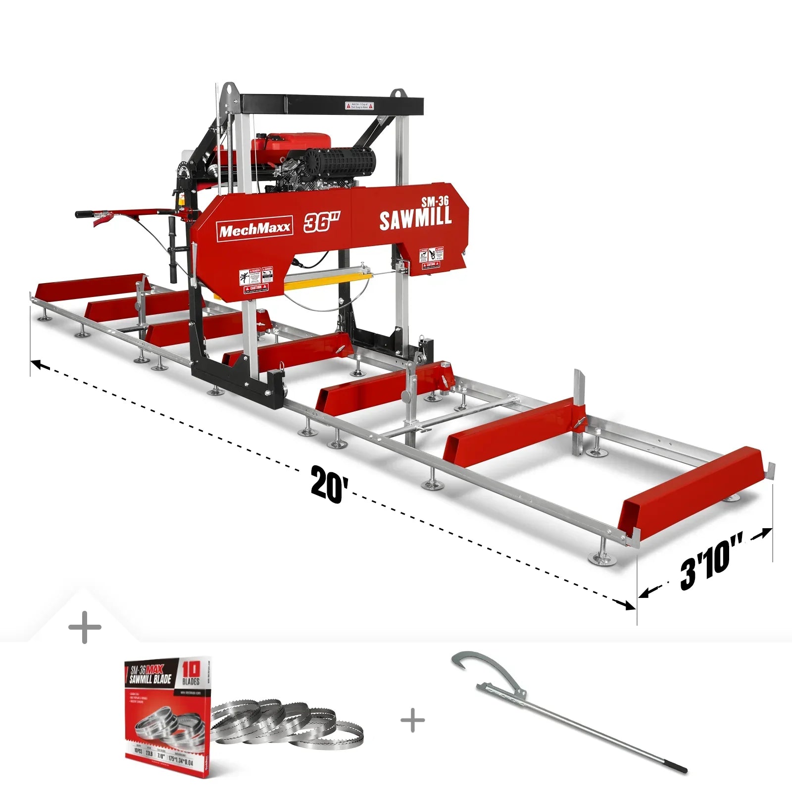 36″ MAX Portable Sawmill, 25HP 750cc ZONSEN V-Twin Engine, 36″ Board Width, 20′ Track Length, (10 x Blades Included), SM-36MAX